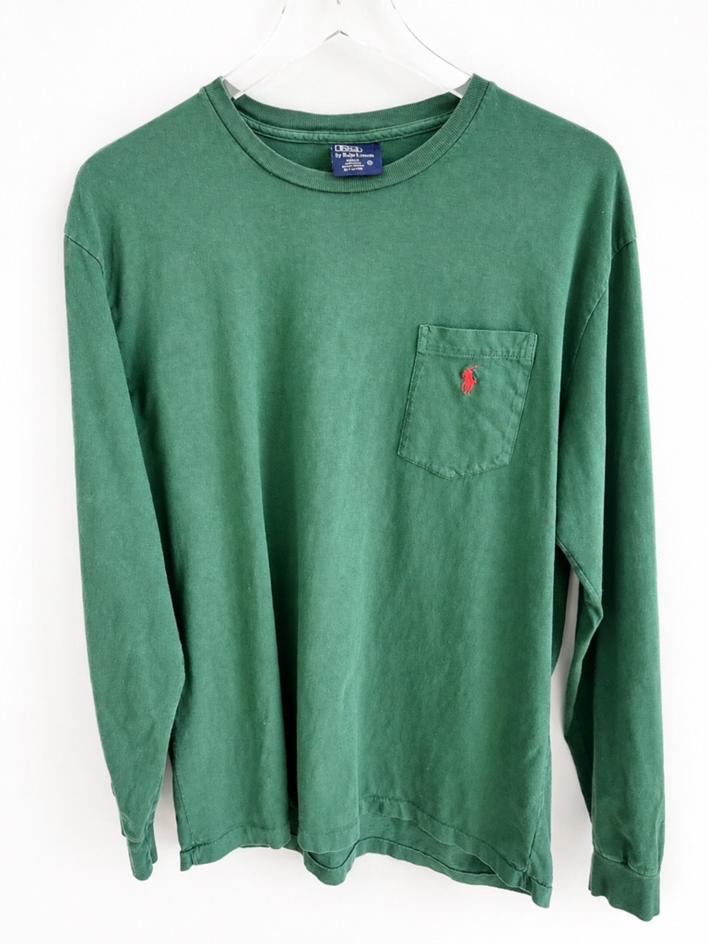Polo Ralph Lauren Long Cotton Sleeve Pocket Tee Green Red Pony Logo Men’s M